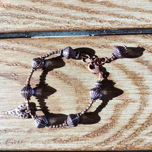 New Unique, Hand Beaded Crafted Artisan Purple Czech Beads & Copper Bracelet